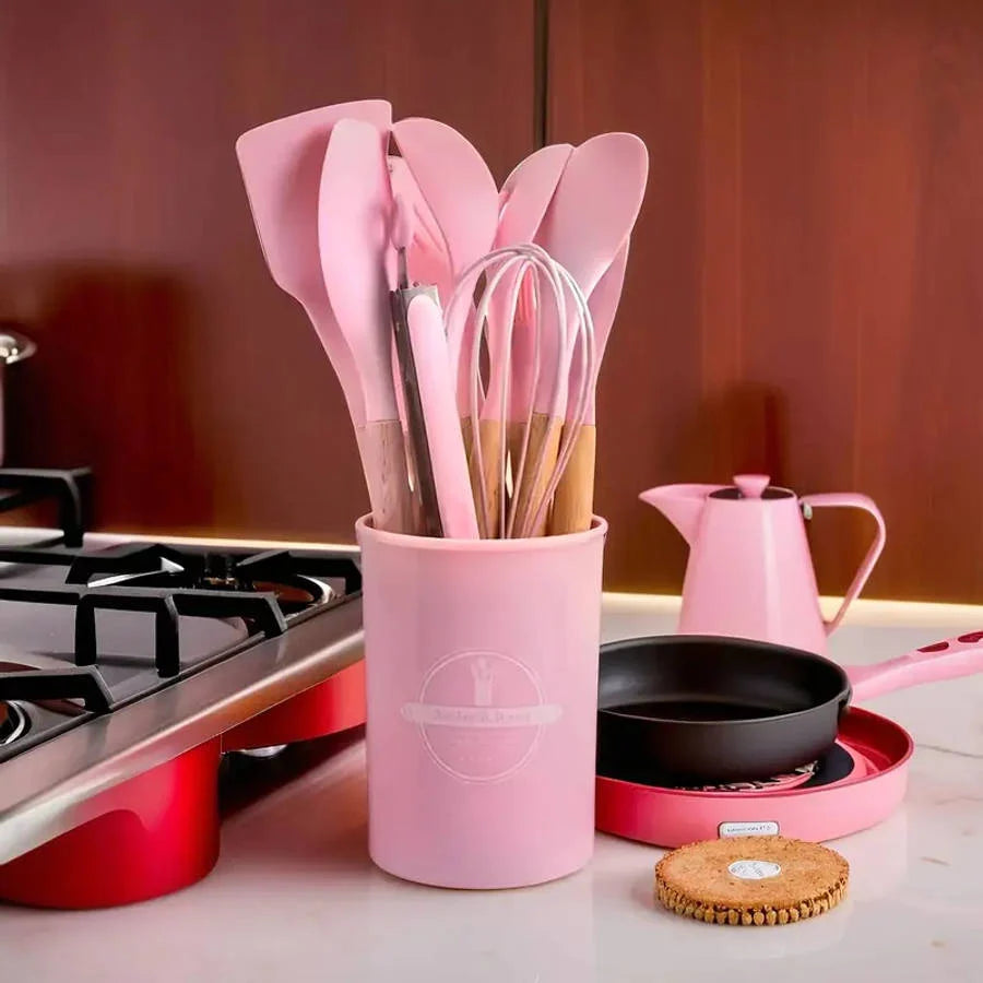 12 Piece Wooden & Silicone Kitchen Cooking Set